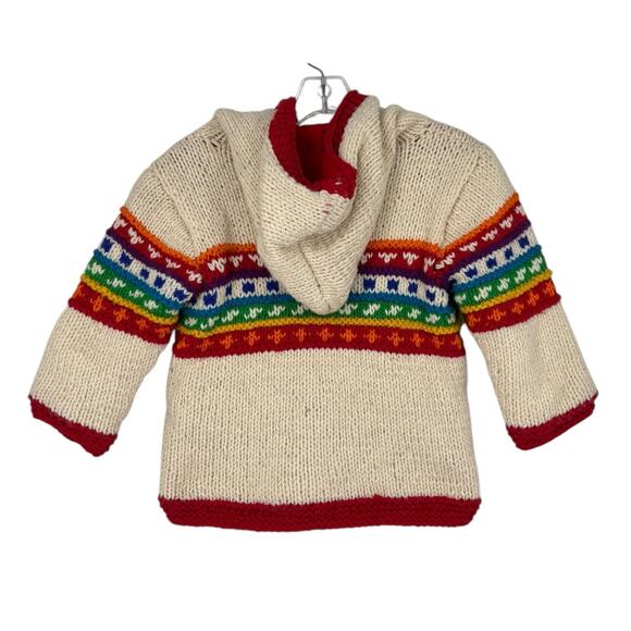 Hand Knit Sweater Kids Full Zip Hooded Fleece Lined Large Multicolor Pockets - Picture 2 of 9